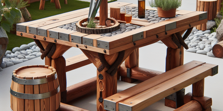 Houten tuintafels met metalen accenten voor een stoere uitstraling